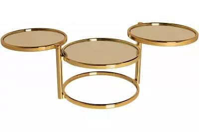 7280 - 102056 - Table basse design en verre miroir et métal doré 3 plateaux