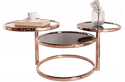 4323 - 102061 - Table basse design en verre noir et métal cuivre 3 plateaux Ø55