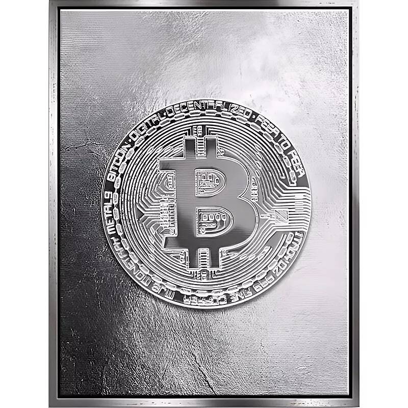 Tableau sur toile Bitcoin argenté argent antique