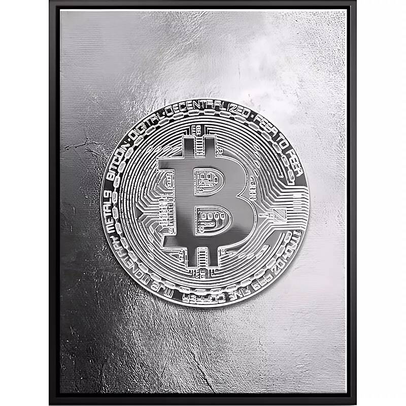 Tableau sur toile Bitcoin argenté noir