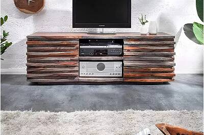 Meuble TV en bois massif sheesham naturel et gris