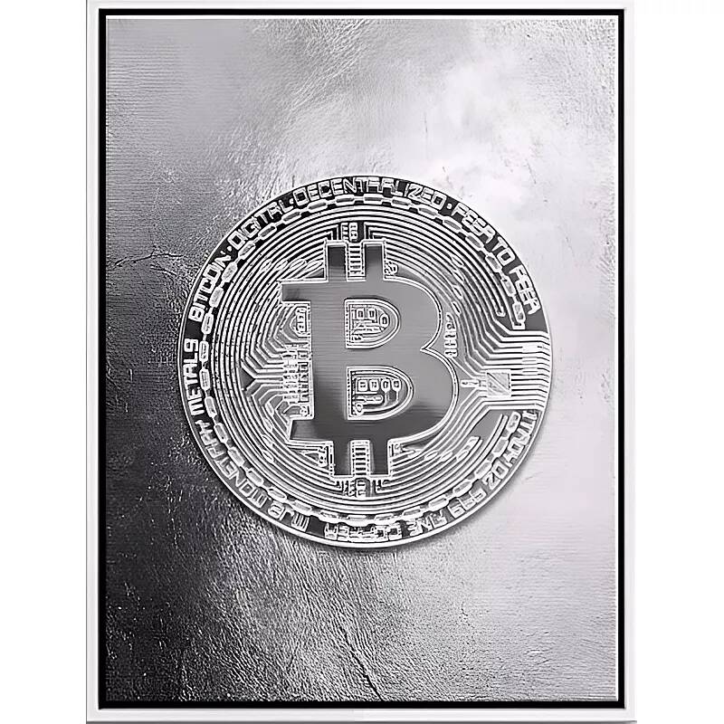 Tableau sur toile Bitcoin argenté blanc