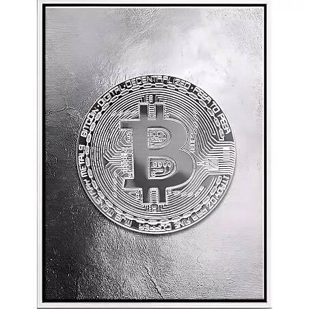 Tableau sur toile Bitcoin argenté blanc