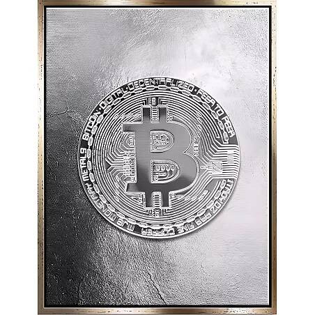 Tableau sur toile Bitcoin argenté doré antique