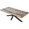 Table à manger en bois de mappa et époxy bleu 140x100