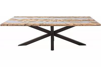 Table à manger en bois de mappa et époxy bleu 140x100