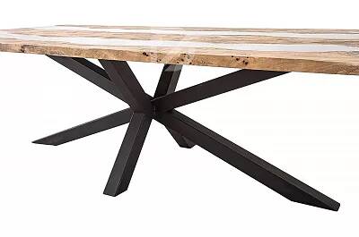 Table à manger en bois de mappa et époxy bleu 180x100