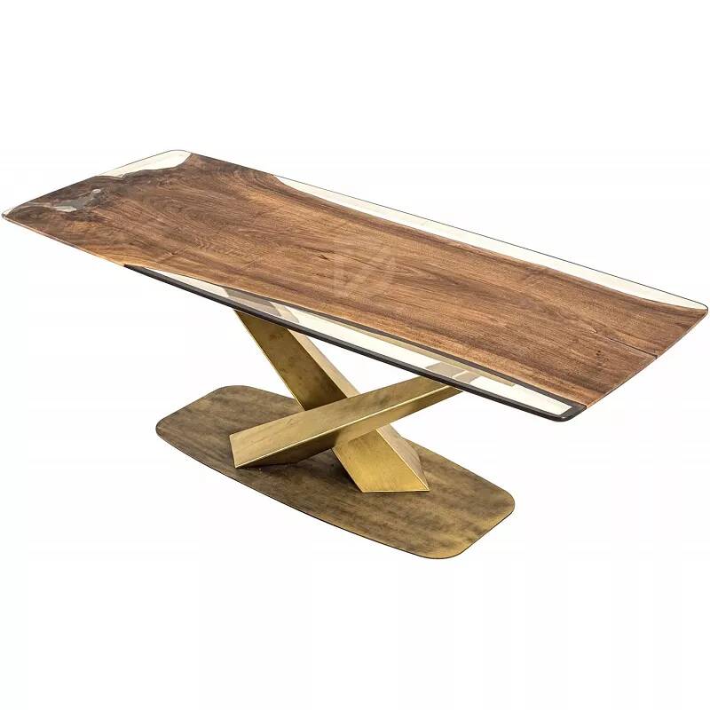 Table à manger en bois massif noyer et époxy transparent 140x100