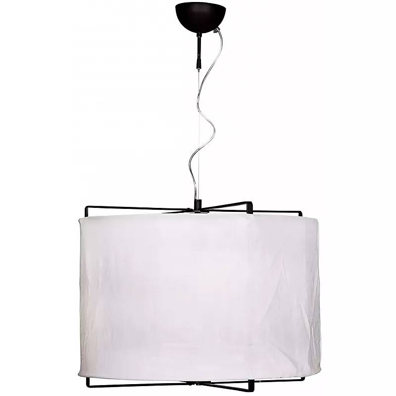 Lampe suspension design en lin blanc et métal noir Ø61.5