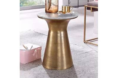 Table d'appoint en aluminium doré et aspect marbre indien blanc