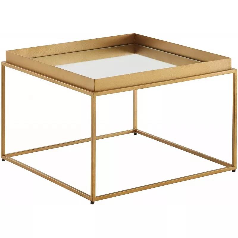 Table basse design en verre et métal doré