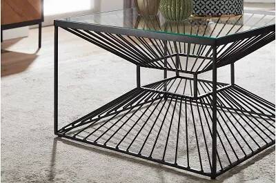 Table basse design en verre et métal noir