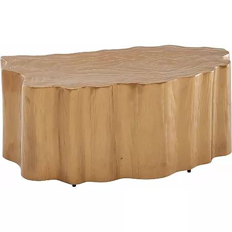Table basse design tronc d'arbre en aluminium doré L80