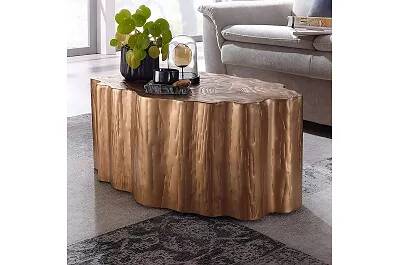Table basse design tronc d'arbre en aluminium doré L80