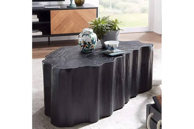 Table basse design tronc d'arbre en aluminium noir L80