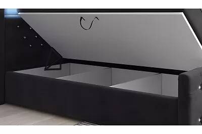 Lit boxspring à LED en velours capitonné noir avec cristaux swarovski avec espaces de rangement 160x200
