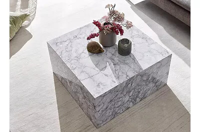 Table basse design carrée aspect marbre blanc