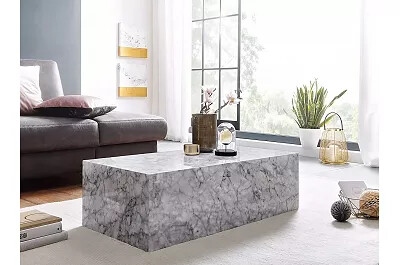 Table basse design rectangulaire aspect marbre blanc