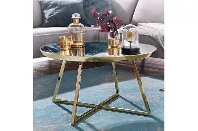 Table basse design en verre miroir et acier doré