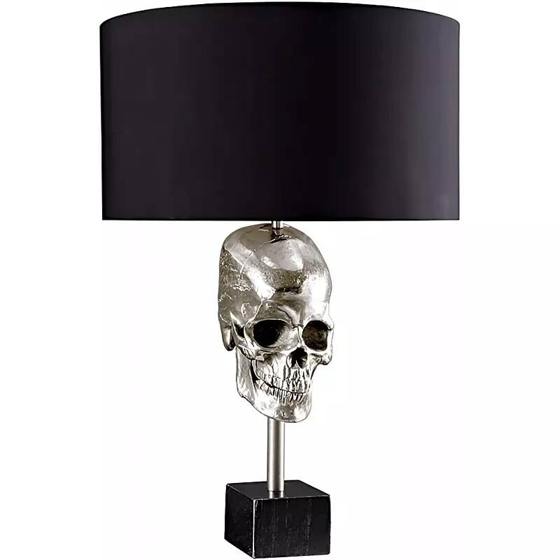 Lampe de table design en aluminium argenté et coton noir