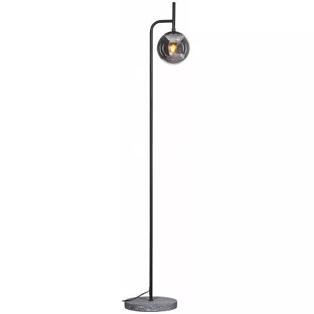 Lampadaire à LED design en verre gris fumé et métal noir mat
