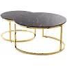 Set de 2 tables basses gigognes design en verre aspect marbre noir et acier doré