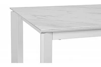 Table de salle à manger extensible en céramique aspect marbre et acier blanc L140-200