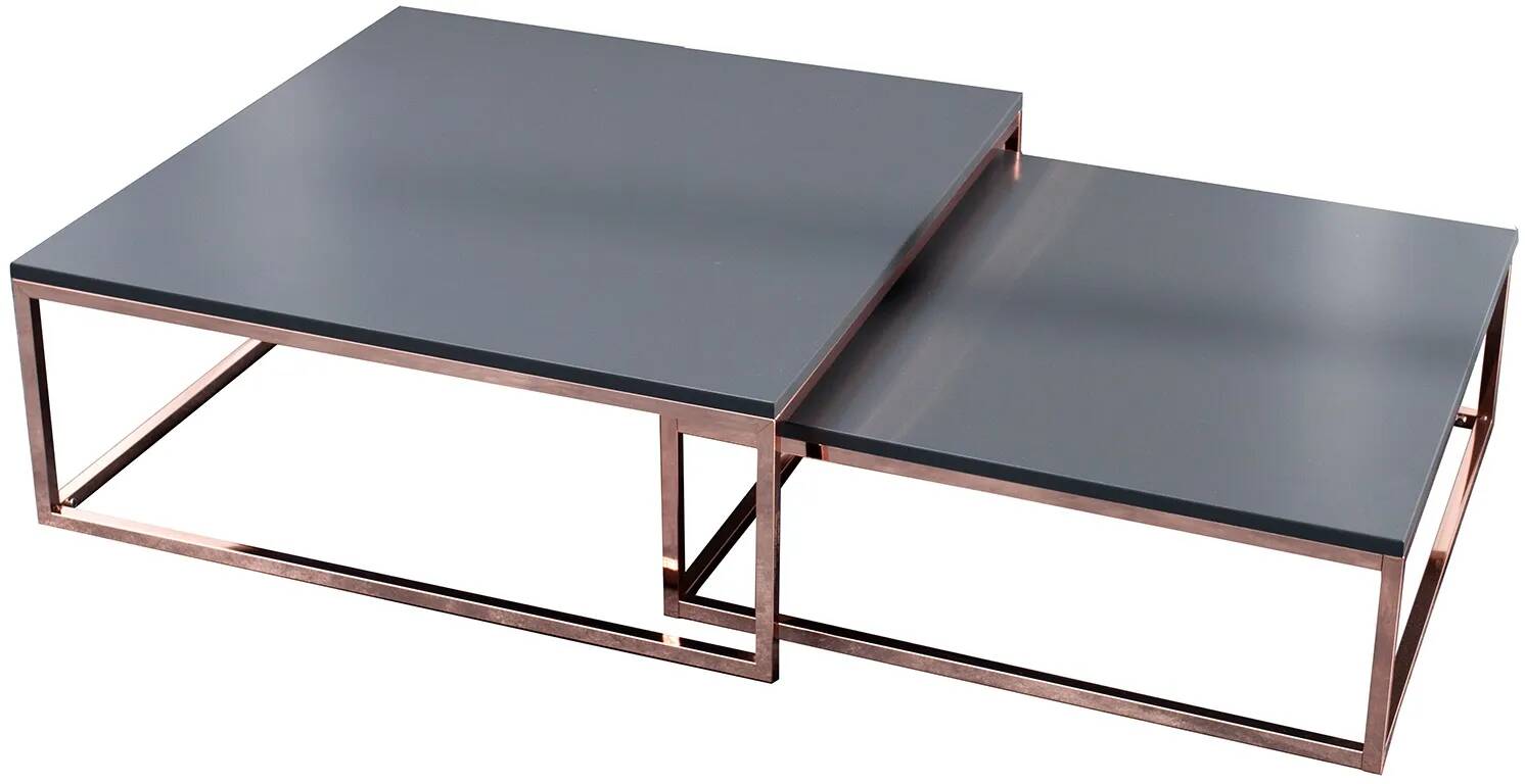 Set de 2 tables basses gigognes anthracite et métal cuivré