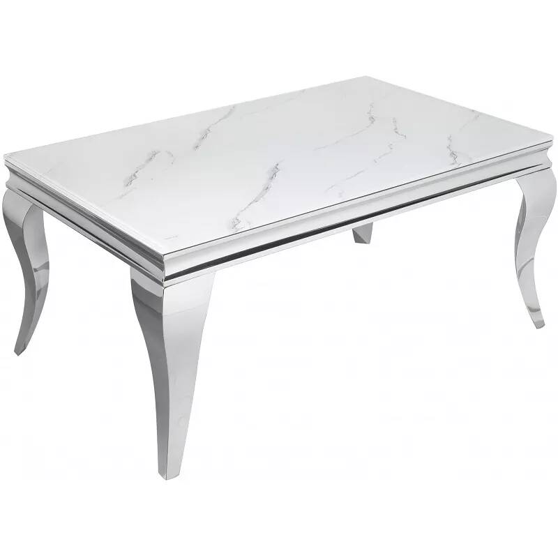 Table basse en verre aspect marbre et acier inoxydable chromé L100
