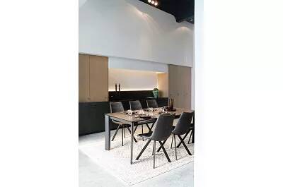 Table de salle à manger extensible en céramique gris et acier noir L140-200