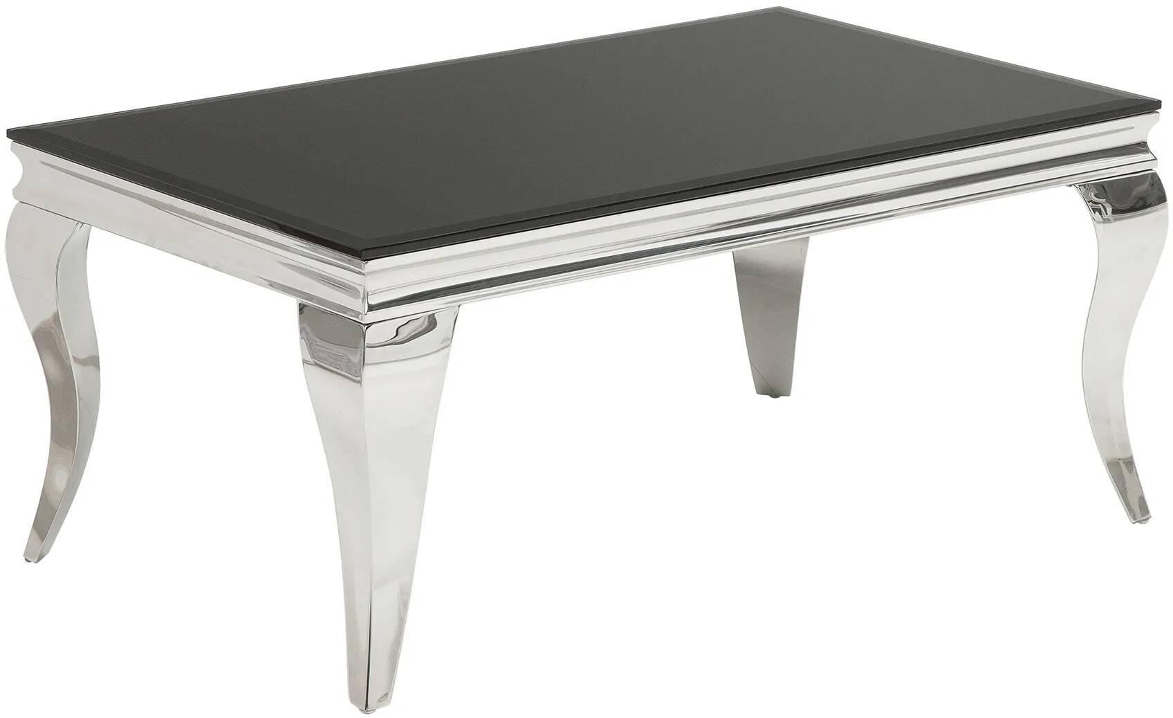 Table basse en acier inoxydable chromé et verre noir L100
