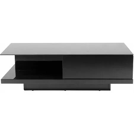 Table basse design noir laqué et verre noir 1 tiroir L120