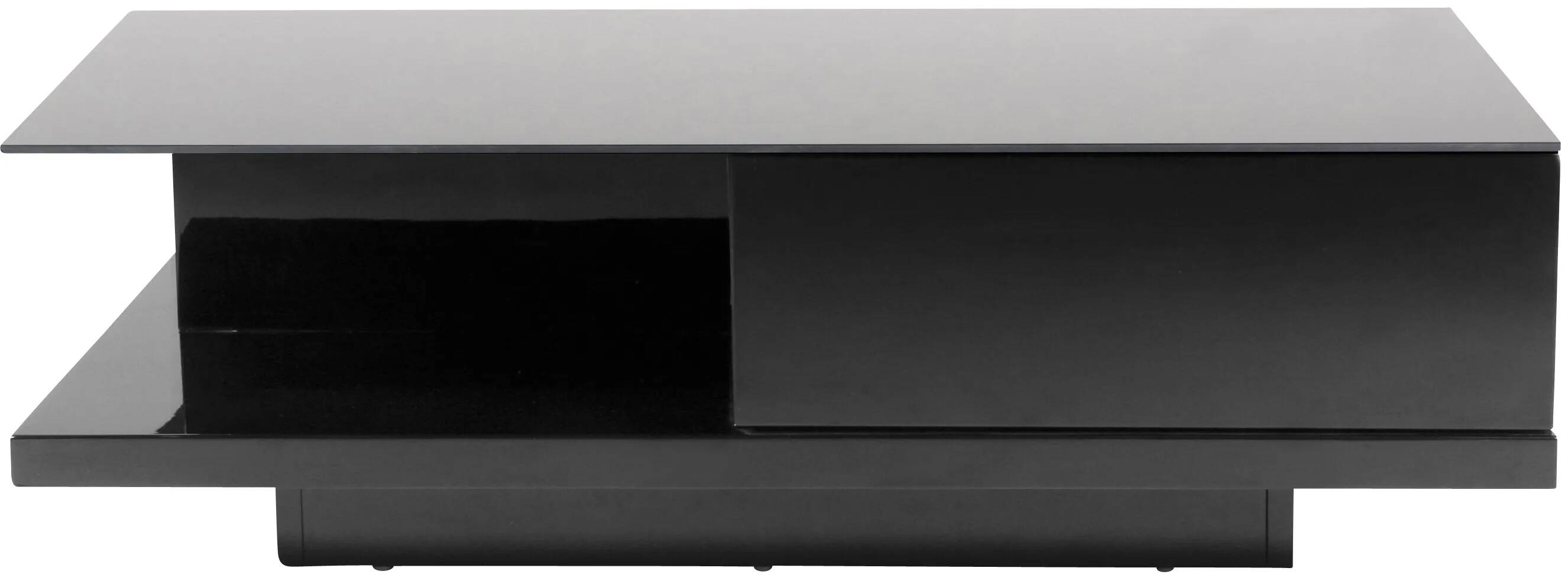 Table basse design noir laqué et verre noir 1 tiroir L120