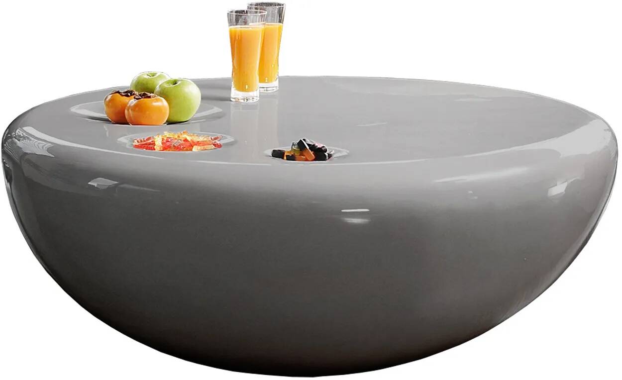 Table basse design en fibre de verre gris laqué Ø100