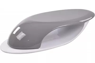 Table basse design en fibre de verre laqué gris et blanc L130