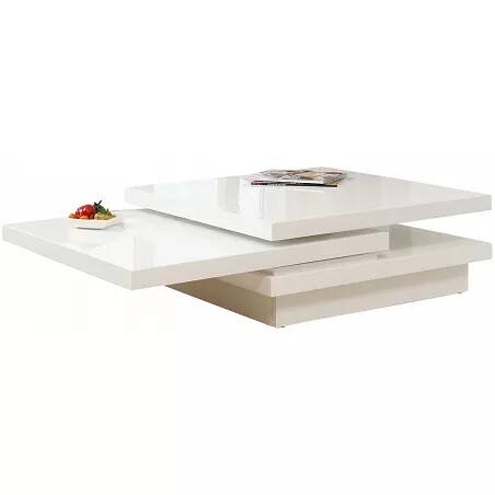 Table basse design plateau pivotant blanc laqué L120