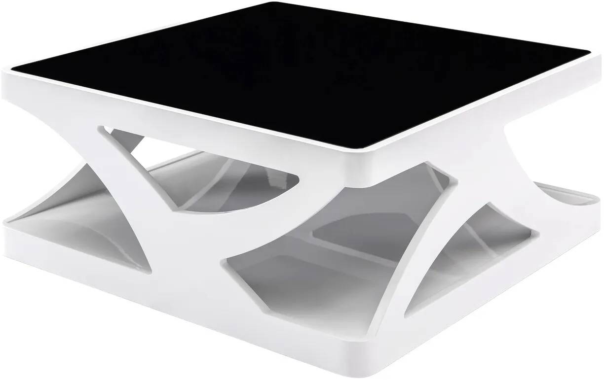 Table basse design blanc laqué et verre noir