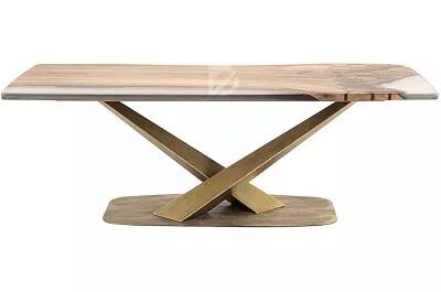 Table à manger en bois massif noyer et époxy rayon de miel blanc opaque 180x100