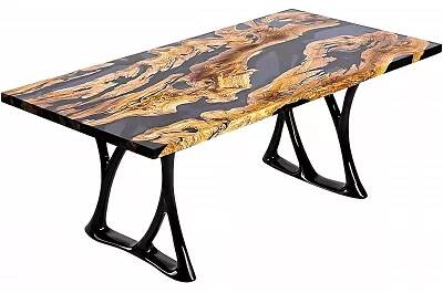 Table à manger en bois massif olive et époxy noir fumé 200x100