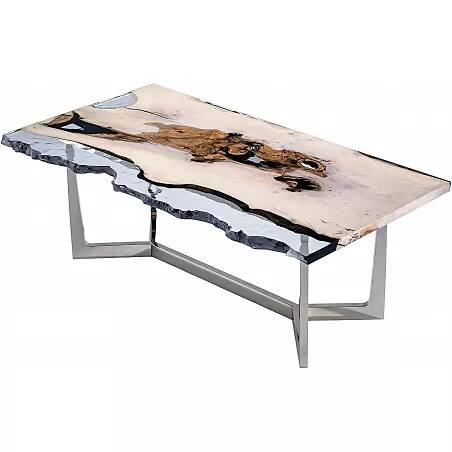 Table à manger en bois massif live edge et époxy transparent 140x100