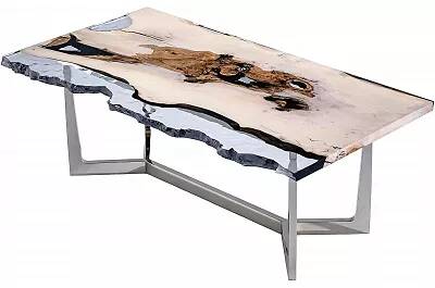 Table à manger en bois massif live edge et époxy transparent 180x100
