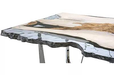 Table à manger en bois massif live edge et époxy transparent 200x100