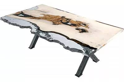 Table à manger en bois massif live edge et époxy transparent 160x100