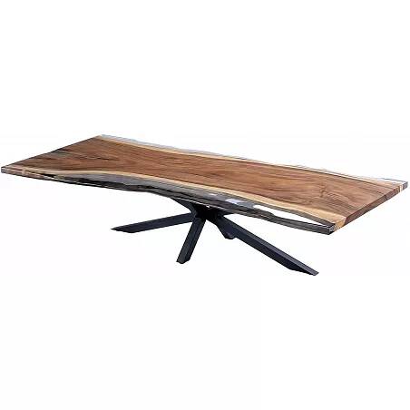 Table à manger en bois massif suar et époxy transparent 140x100
