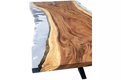 Table à manger en bois massif suar et époxy transparent 160x100