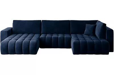 Canapé d'angle convertible en velours matelassé bleu nuit