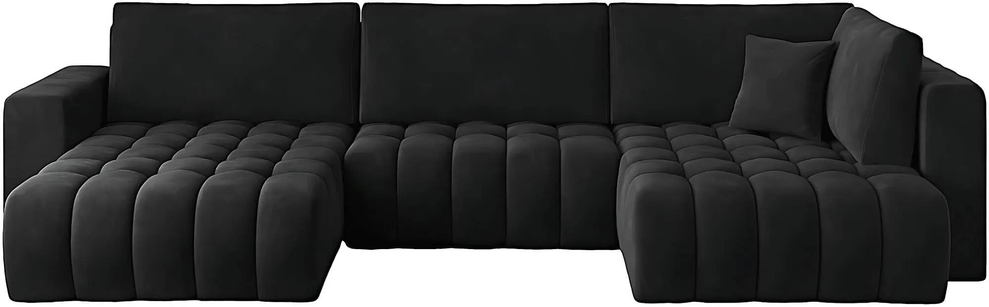 Canapé d'angle convertible en velours matelassé noir