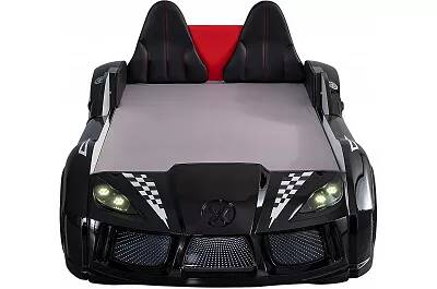 Lit voiture de sport full LED noir avec double appuie tête noir