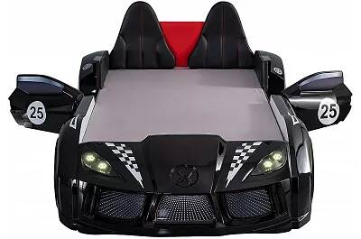 Lit voiture de sport full LED noir avec double appuie tête noir
