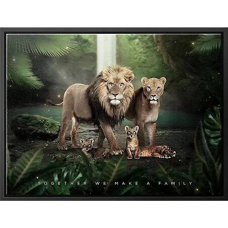 Tableau sur toile Lion Family noir